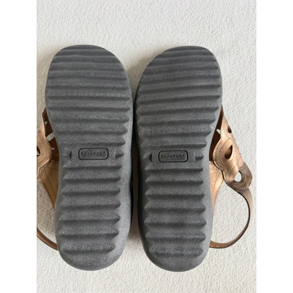 Rockport Briah Perf Slingback Sandals Metallic Bronze Laser Cut Thong Womens 10